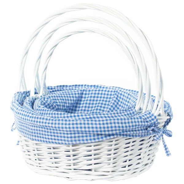 Vintiquewise White Round Willow Gift Basket, with Blue and White Gingham Liner and Handles, Set of 3 QI004550BL.3 - main